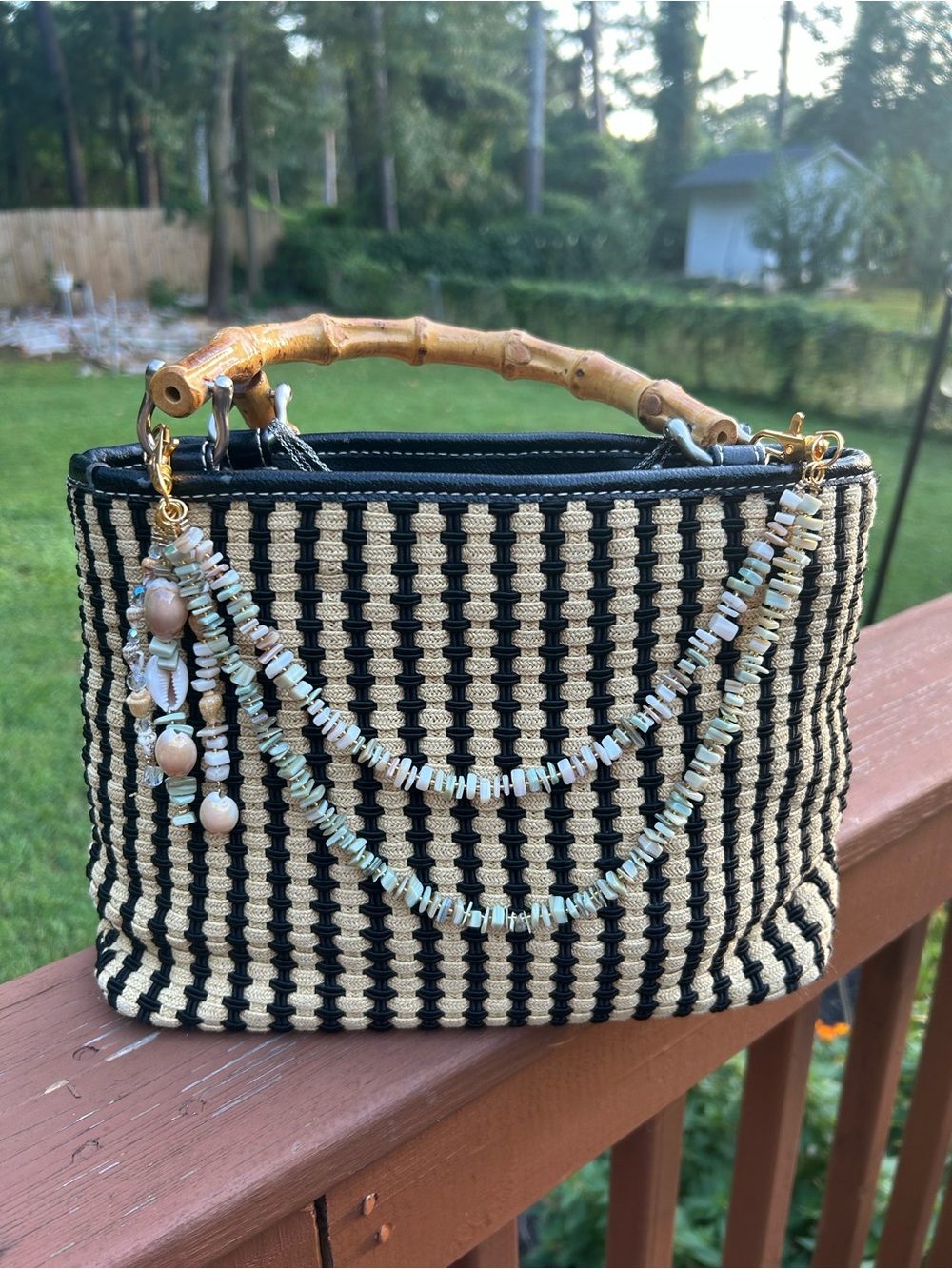 Handmade Teal & Cream Beaded Bag Charm with Shells #beach #summer